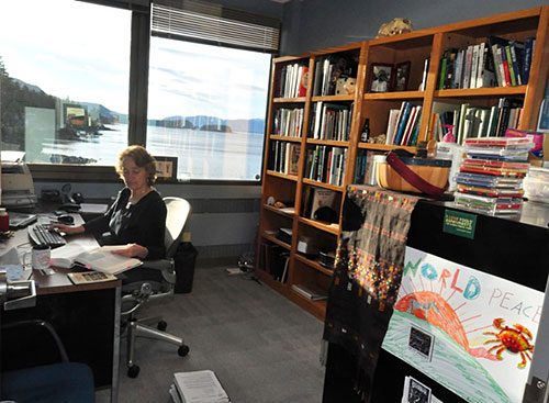Marine Biology faculty Sherry Tamone in her new office in the UAS Anderson Building