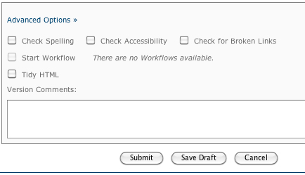 Advanced Options before submitting a page.