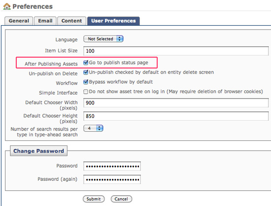 user preferences dialog