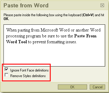 Paste Dialogue Box