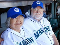 Nora and Richard Dauenhauer at UAS Alumni and Friends Mariners Game, Seattle, July 2008