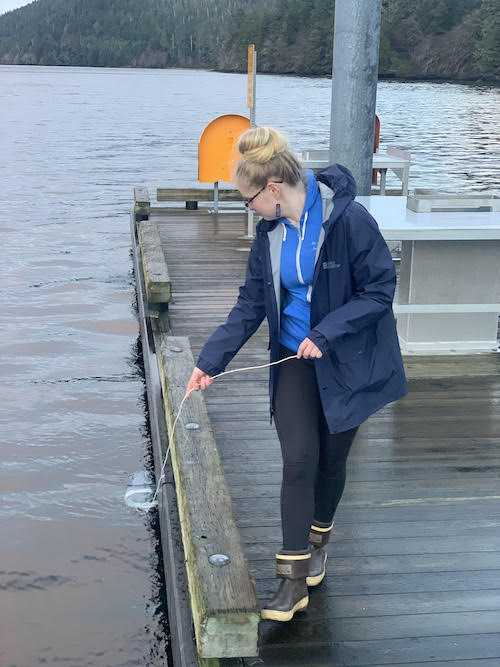 Sierra Nelson (Craig, AK)  collects phytoplankton with her SEATOR mentor, Maranda Hamme