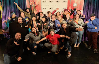 UAS group gathers with playwright Vera Starbard (middle row, first on left) and actress Erin Tripp (front row, second from left)