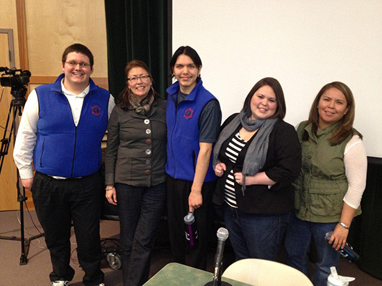 Members of the post-College Track 3 premiere discussion panel pose with PITAAS Director Ronalda Cadiente Brown. L-R: Jasper Nelson, Cadiente-Brown, Charles McHenry, Amanda Bremner-Porter (B.A.), Michelle Martin (M.A.T.)