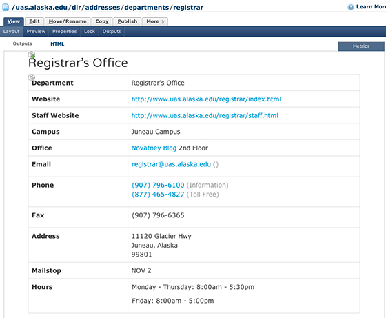 Department Address page