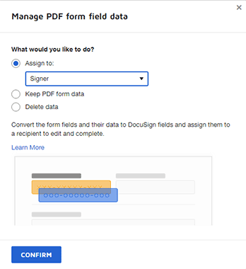 Assign the detected PDF fillable fields to a signer role