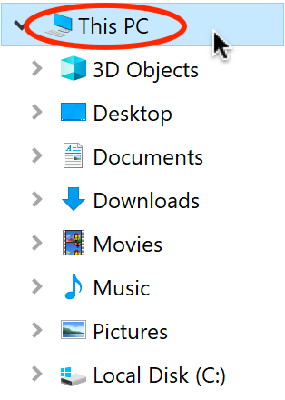 Where to click to in the sidebar in File Explorer