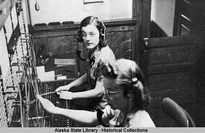 Verna Carrigan at the switchboard, 1939